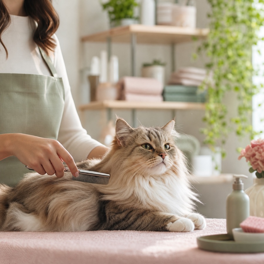 Kassi kammimine ja kassi karvahooldus JoJo Pet Care salongis